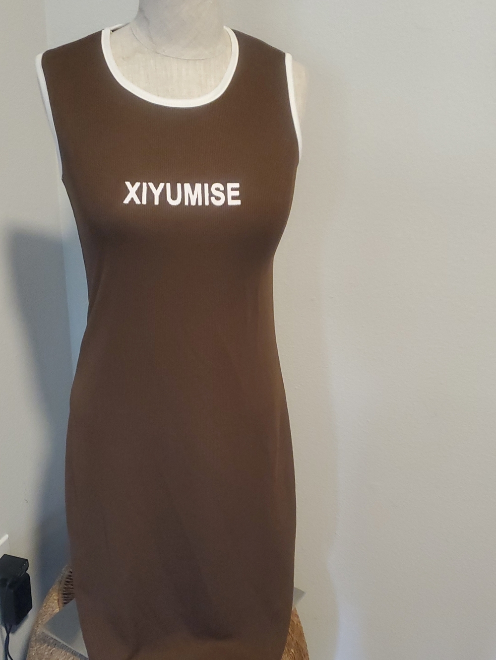 Brown Sleeveless Knit Tank Dress